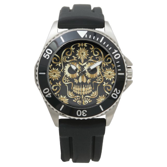 Imitate Gold Zucker - Skull Watch Armbanduhr (Vorderseite)