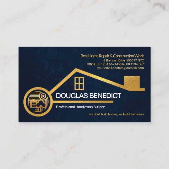 Imitate Gold Zuhause Blue Grunge Texturbau Visitenkarte (Vorderseite)
