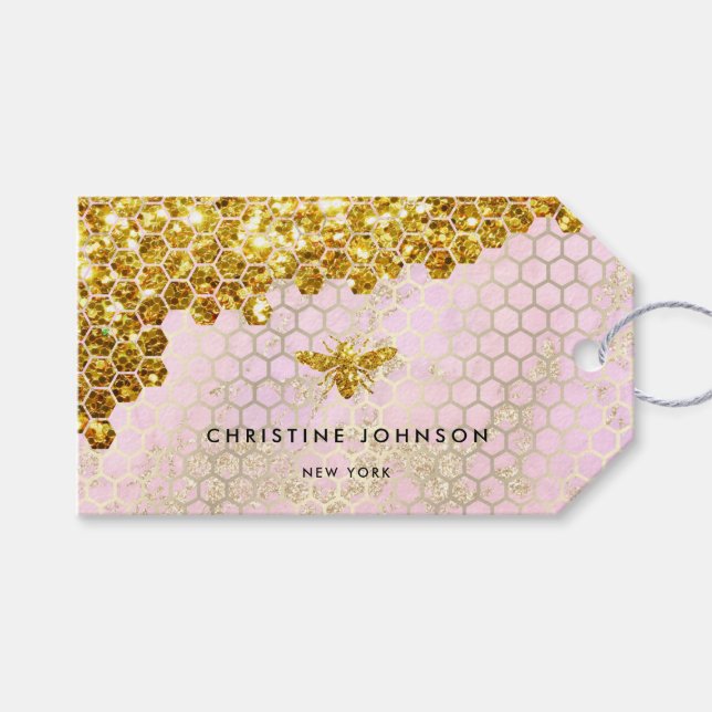 Imitate Goldbarren Glitzer in rosa Design Geschenkanhänger (Vorderseite (Horizontal))