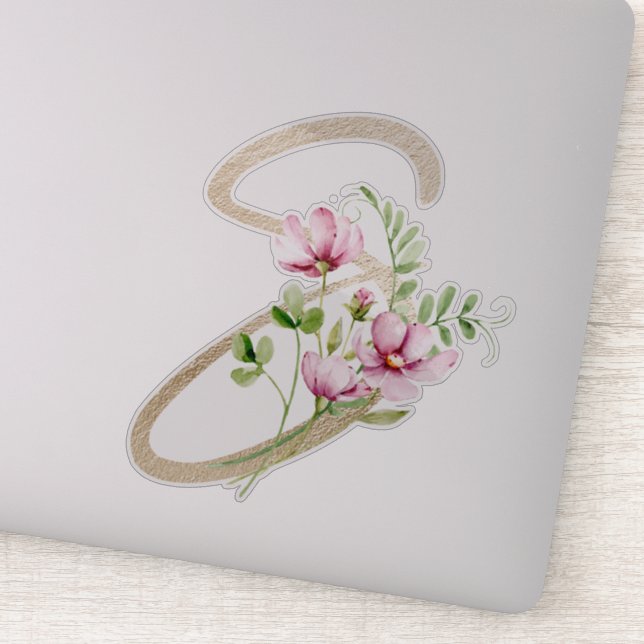 Imitate Goldbrief "S" Wasserfarben Wilde Blume Aufkleber (Detail)