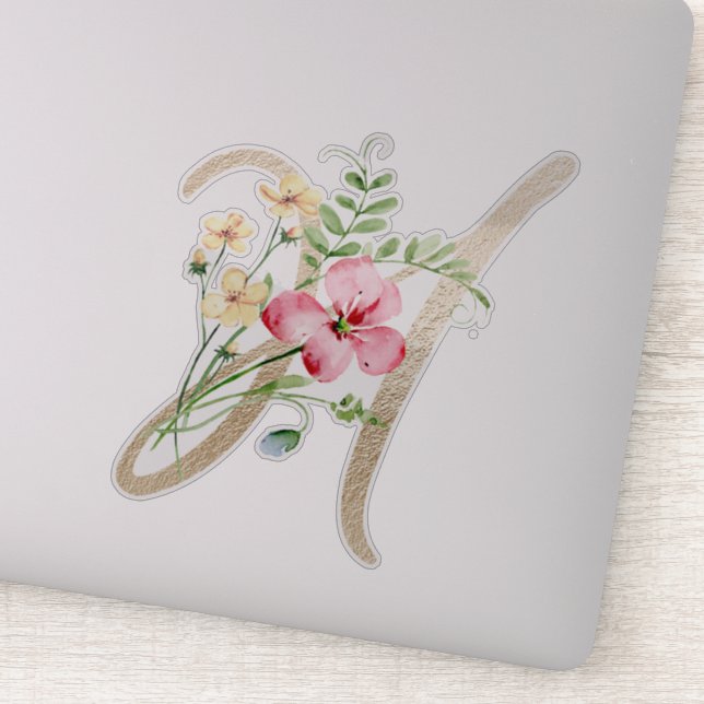 Imitate Goldbuchstabe "H" Wasserfarbe Wilde Blume Aufkleber (Detail)