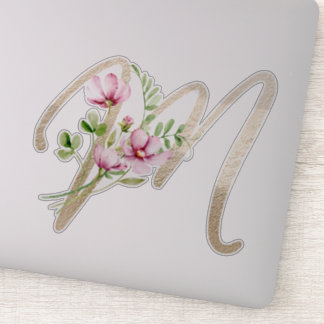 Imitate Goldbuchstabe "M" Wasserfarbe Wilde Blume Aufkleber