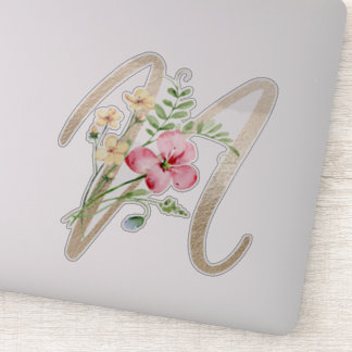 Imitate Goldbuchstabe "N" Wasserfarbe Wilde Blume Aufkleber