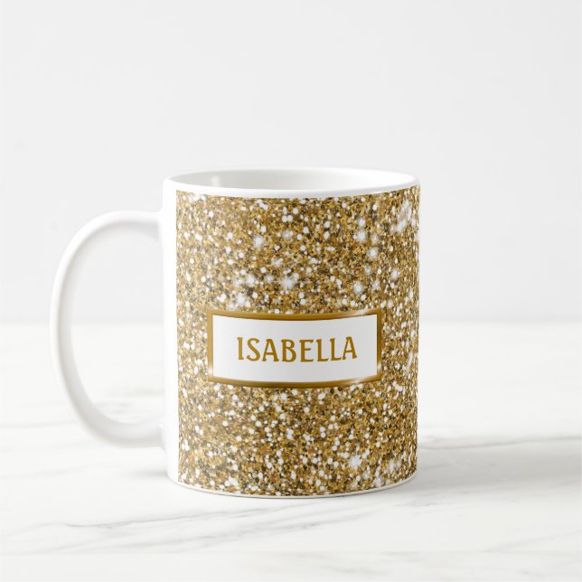 Imitate Golden Yellow Glitzer Textur Look & Name Kaffeetasse (Links)