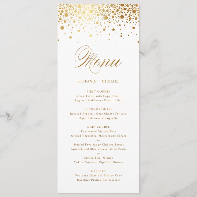 Imitate Goldene Foil Confetti Speisekarte Menükarte (Vorderseite)