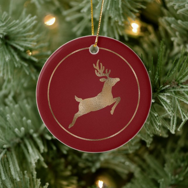 Imitate Goldene Foil Rentier auf Rot (nicht echter Keramik Ornament (Baum)