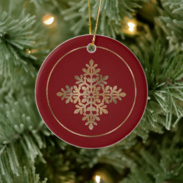 Imitate Goldene Foilschneeflocke auf Rot (nicht ec Keramik Ornament