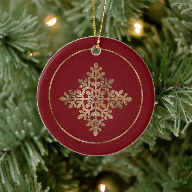 Imitate Goldene Foilschneeflocke auf Rot (nicht ec Keramik Ornament (Baum)