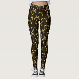 Imitate goldene Musiknoten auf braunschwarz Leggings