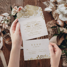 Imitate Goldene Vintage Hochzeit All In One Einladung