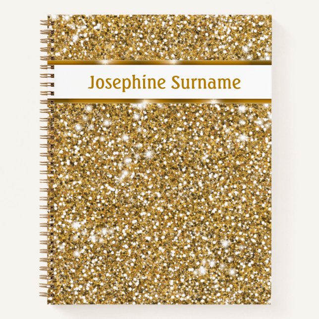 Imitate Goldener gelber Glitzer Textur & Benutzerd Notizbuch (Vorderseite)