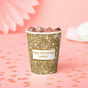Imitate Goldener gelber Glitzer Textur & Benutzerd Pappbecher