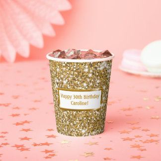 Imitate Goldener gelber Glitzer Textur & Benutzerd Pappbecher