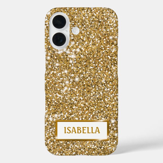 Imitate Goldener gelber Glitzer Textur mit Namen iPhone 16 Hülle (Rückseite)