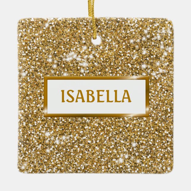Imitate Goldener gelber Glitzer Textur mit Namen Keramikornament (Vorderseite)