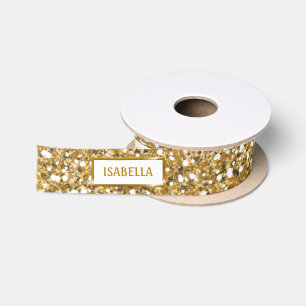 Imitate Goldener gelber Glitzer Textur mit Text Satinband