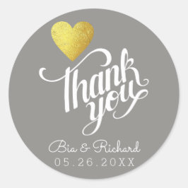 Imitate goldenes Herz der Liebe, 'danke' grau geze Runder Aufkleber