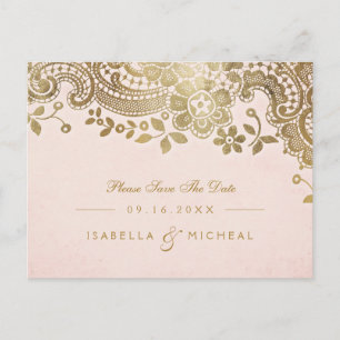 Imitate goldfarbene elegante Hochzeit sparen das D Ankündigungspostkarte