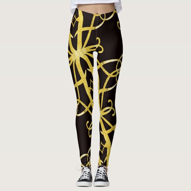 Imitate goldfarbener abstrakter Buchstabe A, schwa Leggings (Vorderseite)