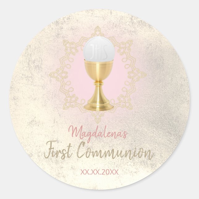 IMITATE Goldfolie Erste Kommune Mädchen Runder Aufkleber (Vorderseite)