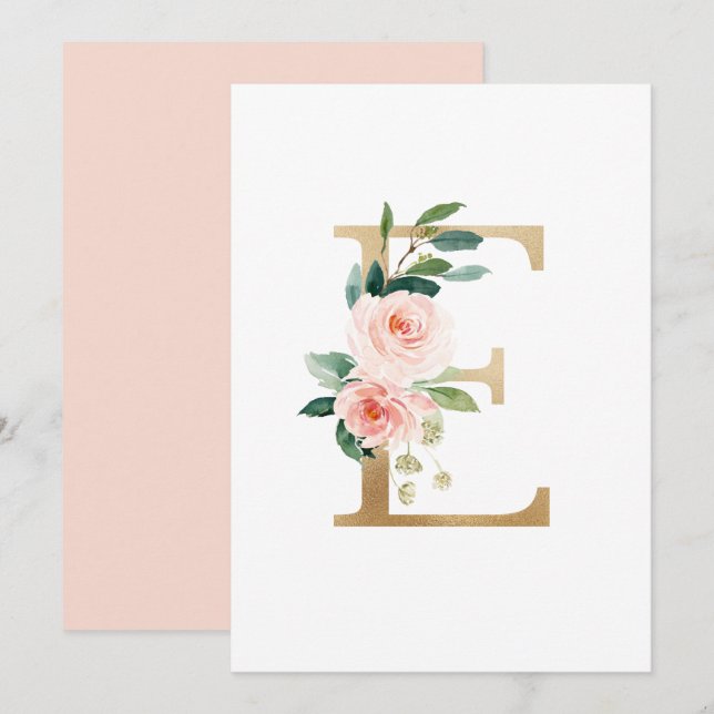 Imitate Goldfolie Letter E Blush Floral Monogramm Einladung (Vorne/Hinten)