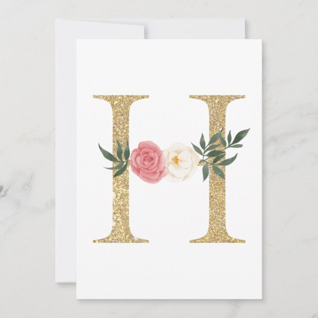 Imitate Goldfolie Letter H Blush Floral Monogramm Einladung (Vorderseite)