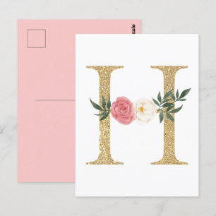 Imitate Goldfolie Letter H Blush Floral Monogramm Postkarte