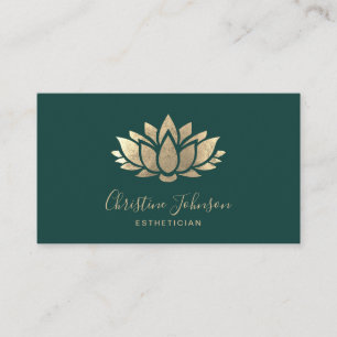 Imitate Goldfolie Lotus Logo auf dunkelgrün Visitenkarte