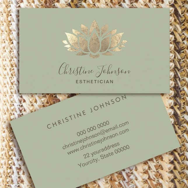 Imitate Goldfolie Lotus Logo auf Salbei grün Visitenkarte (Von Creator hochgeladen)