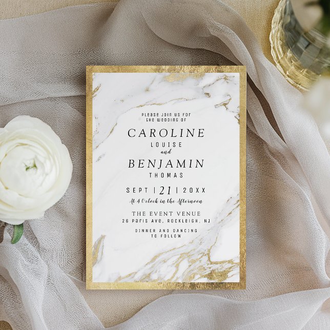 Imitate Goldfolie Marmor Luxus moderne Hochzeit Einladung (Faux gold foil marble luxury modern wedding invitation)