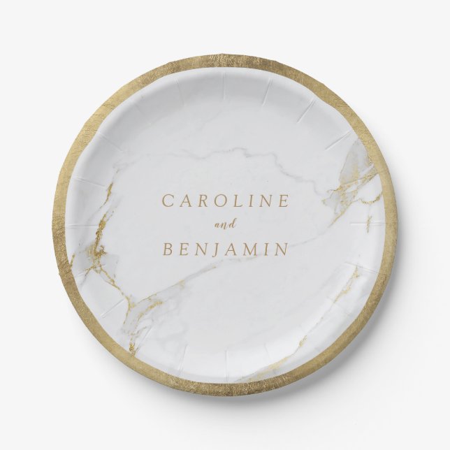 Imitate Goldfolie Marmor Luxus moderne Hochzeit Pappteller (Vorderseite)