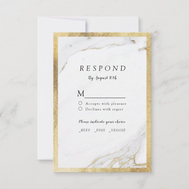 Imitate Goldfolie Marmor Luxus moderne Hochzeit RS RSVP Karte (Vorderseite)