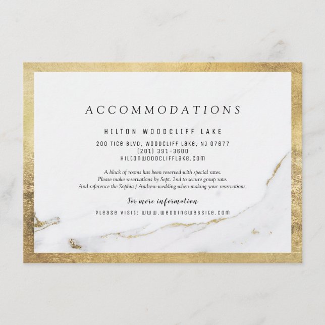 Imitate Goldfolie Marmor Moderne Hochzeitsunterkun Begleitkarte (Vorderseite)
