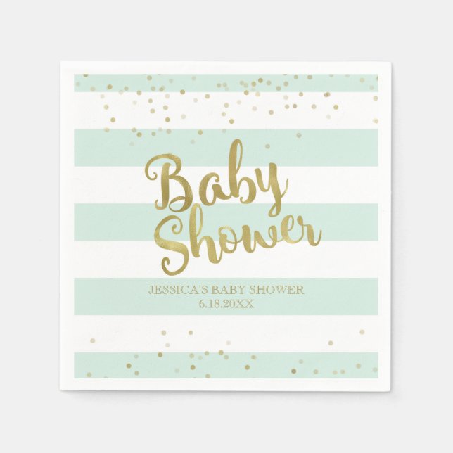 Imitate Goldfolie Minze Grünstreifen Babydusche Serviette (Vorderseite)