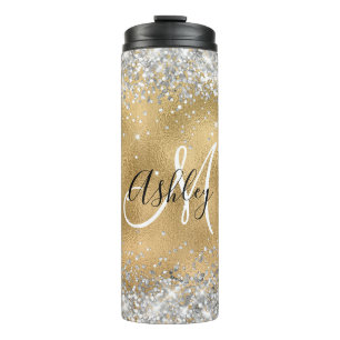 Imitate Goldfolie mit Funkelnd Glitzer Monogramm Thermosbecher