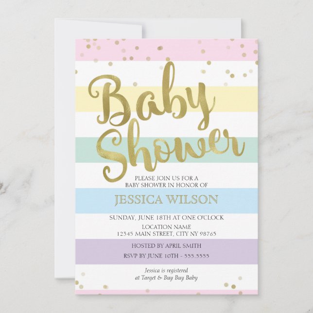Imitate Goldfolie, Pastellfarben Rainbow Stripes K Einladung (Vorderseite)