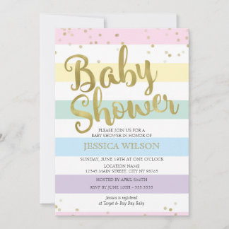 Imitate Goldfolie, Pastellfarben Rainbow Stripes K Einladung