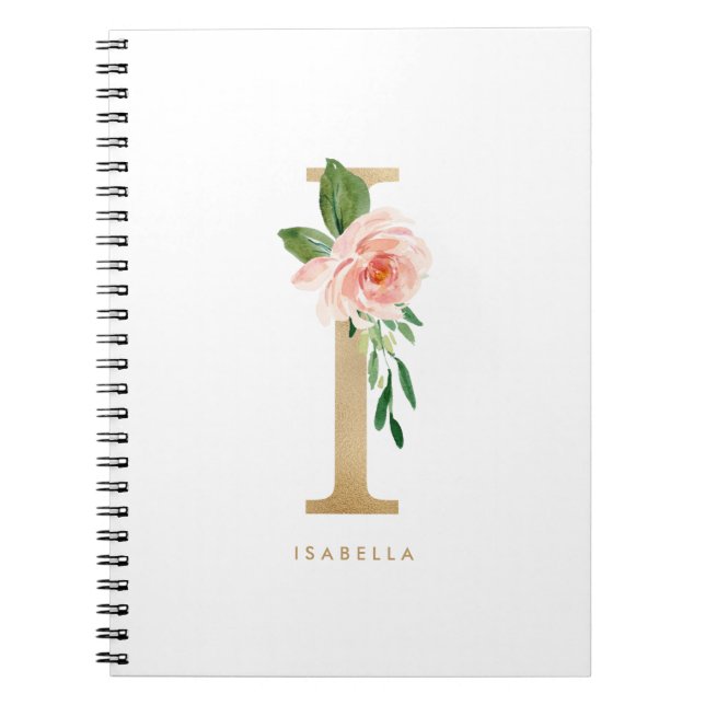 Imitate Goldfolie Rosa Blumenschrift I Monogramm Notizblock (Vorderseite)