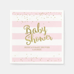 Imitate Goldfolie, rosa Streifen Kinderdusche Mädc Serviette