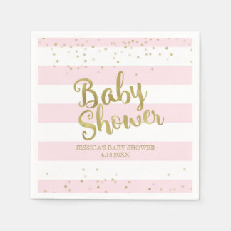Imitate Goldfolie, rosa Streifen Kinderdusche Mädc Serviette