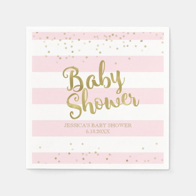 Imitate Goldfolie, rosa Streifen Kinderdusche Mädc Serviette (Vorderseite)