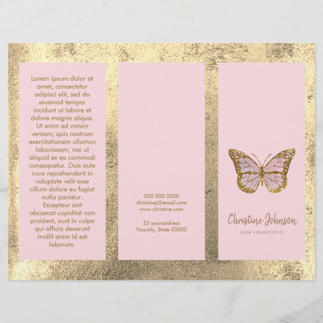 Imitate Goldfolie und rosa Schmetterlingsbroschüre (Vorderseite)