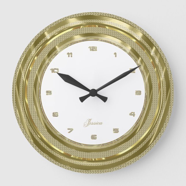 Imitate Goldgrenze mit eigenem weißem Hintergrund Große Wanduhr (Vorderseite)