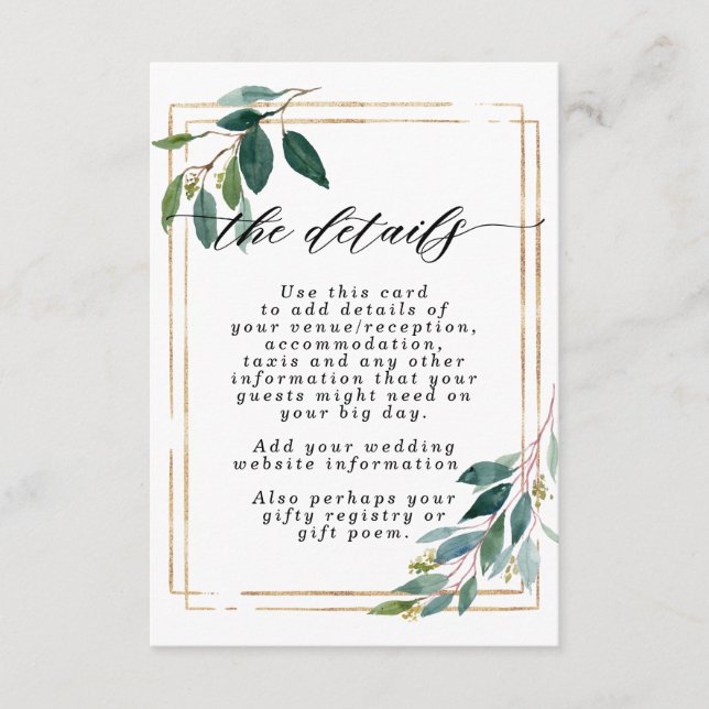Imitate Goldgrün Hochzeitskarte Begleitkarte (Vorderseite)