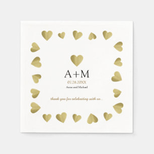 Imitate Goldherzen der Liebe mit Monogramm Hochzei Serviette