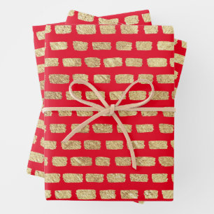 Imitate - Goldmuster und Rot Geschenkpapier Set