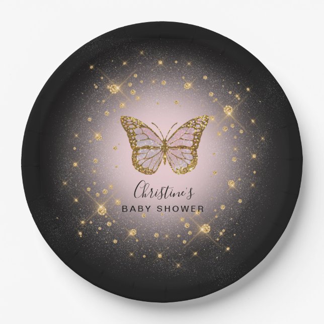 Imitate Goldschmetterling Glitzer Pappteller (Vorderseite)