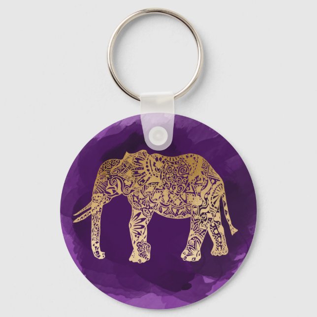 Imitate Goldstäbchen-Elefant lila Pinselstrich Schlüsselanhänger (Vorderseite)