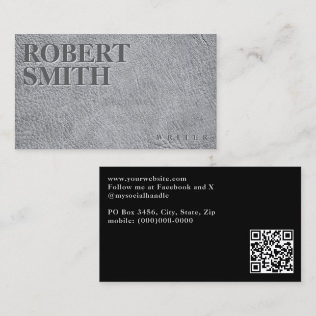 Imitate Graues Leder mit Embossetext Visitenkarte (Vorne/Hinten)