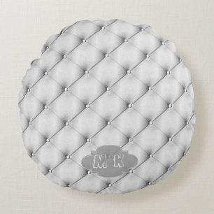 Imitate Graues Leder Upholsteron Custom Monogram Rundes Kissen
